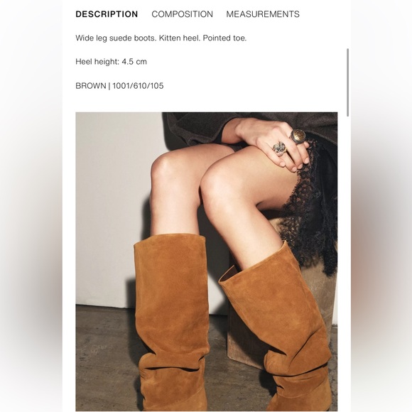 Zara NWT 100% Leather Suede Kitten Heel Wide Leg Knee Boots Pointed Toe 37 / US - Picture 13 of 16